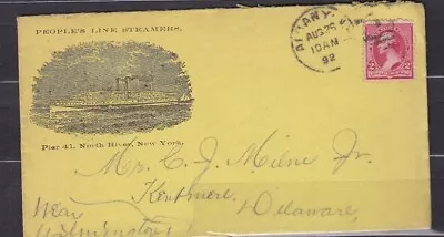 Postal History: 1892 Steamer Cover: NY To Delaware • $30