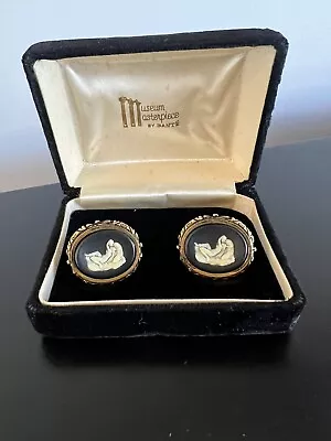 Vintage Incolay Cameo DANTE Cufflinks. Greek Mythology Museum Masterpiece • $118