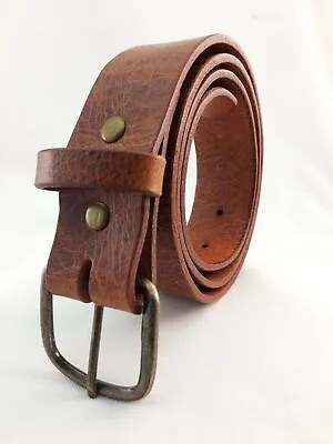 Full Grain Buffalo LEATHER ANTIQUE BROWN Casual Jeans Belt Snap-on Buckle USA • $15.99