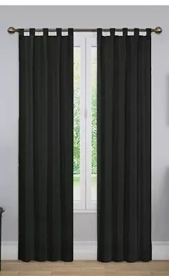 Tab Top Window Curtains Black Unlined Set-of-2 30  X  84 Each NEW OPEN PKG. • £15.52