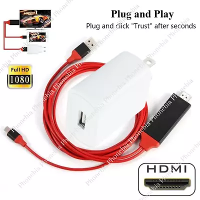 For IPhone 14 12 11 8 7 6 HDMI Mirroring AV Cable Phone To TV HDTV Adapter 1080P • $7.56