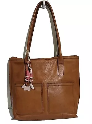 Radley Dark Tan Leather Medium Shoulder Tote Bag 34cm X 28cm X 8cm • £50