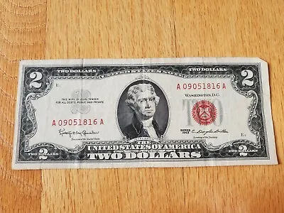 2 Dollar Bill  From 1963 With Red Seal And Red Numbers • $749.99
