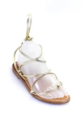 K. Jacques St. Tropez Womens Shiny Metallic Strappy Leg Tie Sandals Gold Size 36 • $42.69