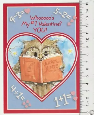 Vtg Valentine Anthropomorphic Owl In Glasses Reading Math Exam Hints Book Heart  • $14.50