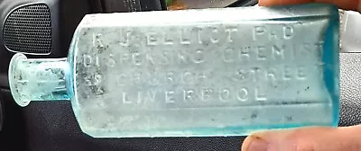 Early Rolled Lip LIVERPOOL MEDICINE BOTTLE ELLIOTT PHD CHEMISTS Church Street • $16.17