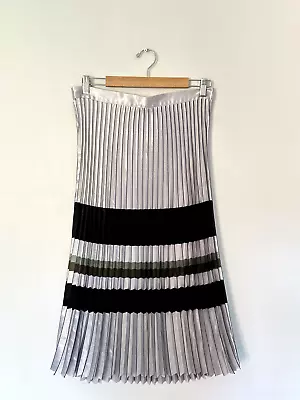 Reiss Sophie Pleated Skirt Size 14 Silver Metallic Stripe Occasion Wedding Guest • £65