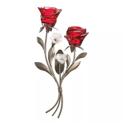 Red Roses Wall Sconce Candle Holder Light Lamp Lantern Home Decor • $41.49