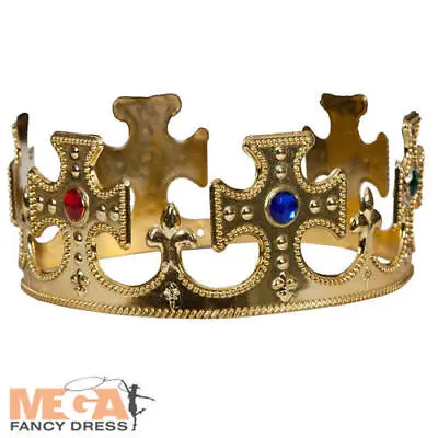 Royal Gold Crown Adults Fancy Dress King Queen Mens Ladies Costume Accessory • £4.99