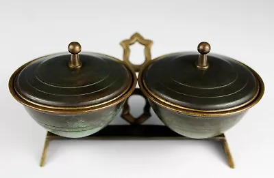 Two Covered Brass Bowls On Stand Made In Israel Judaica Manner Of Pal Bell • $15