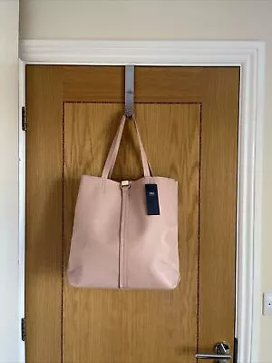 M&S Large Blush Pink Faux Leather Handbag W Gold Clasp H14  X W15  X D6.5  - NEW • £19