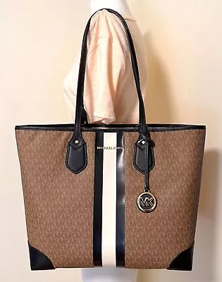 Michael Kors Eva Brown Multi MK Signature PVC Large Travel Tote With Pouch • $154.98