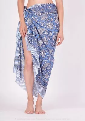 Indian Woman Cotton Pareo Block Print Sarong Scarf Neck Head Bikini Cover Up • $24.21