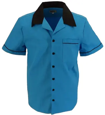 Mens Retro Blue Rockabilly Bowling Shirts • £29.99