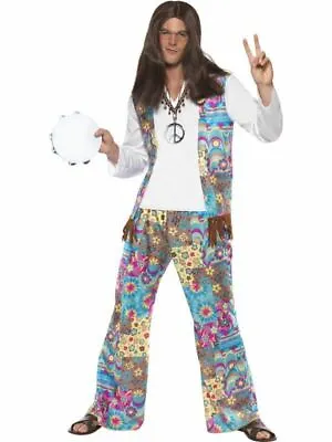 Mens Groovy Hippie Costume 60s Disco Peace Love Festival Fancy Dress Outfit • £21.01