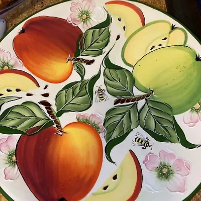 J McCall Blue Sky Apple Blossom Apples And Bees Plate 2004 11.5 Inches • $24.50