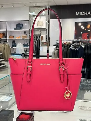 Michael Kors Charlotte Large Top Zip Saffiano Leather Tote Bag Electric Pink • $119.80