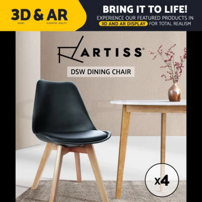 $159.95 • Buy Artiss Retro Replica DSW Dining Chairs Padded Cafe Chair Kitchen Black X4