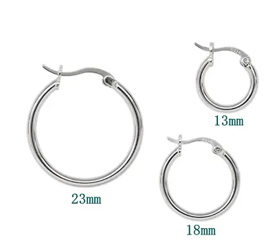 S925 Sterling Silver Men's Women's Round Pierced Hoop Earrings 23mm 18mm 13mm • $11.50