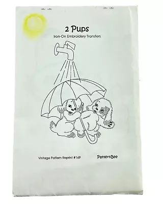 PatternBee Embroidery Iron-On Transfers Vintage Pattern 169 Two  Pups Umbrella • $12.95