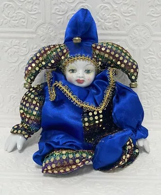 Jester Doll Mardi Gras With Sequins Porcelain Face And Hands • $29