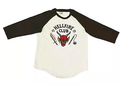 Stranger Things Hellfire Club Shirt White Black 3/4 Sleeve Men's Medium • $14