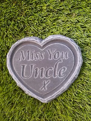 Miss You Uncle -  STONE/CONCRETE Heart Memorial Plaque Garden Grave  • £6.90