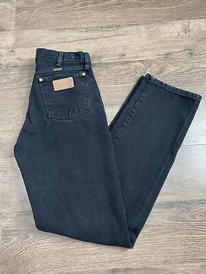 EUC Mens Wrangler Vintage Leather Pocket Tag Black Straight Leg Jeans Size 30X34 • $29.99