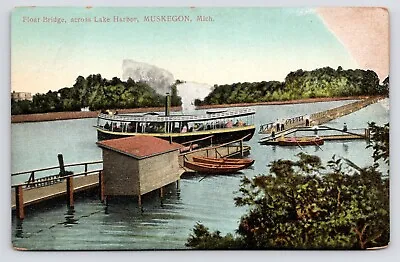 C1908~Bridge & Excursion Steamer~Lake Harbor~Muskegon Michigan MI~VTG Postcard • $12.75