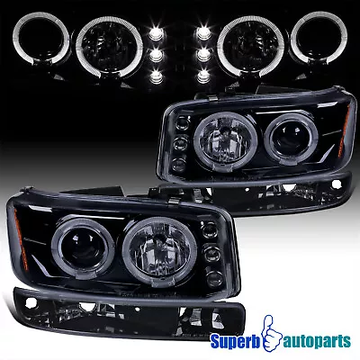 Fits 2000-2006 GMC Yukon LED Halo Projector Headlights+Bumper Lamps Smoke • $128.98