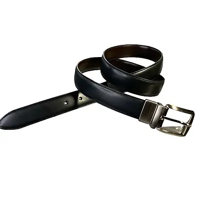 Reversible Belt Brown Black Vegan Leather Brush Nickel Buckle Size 42 • $12.99