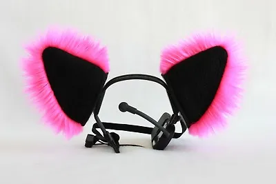 $18.99 • Buy HOT PINK & BLACK Furry Kitty Cat EAR Wolf NECOMIMI COVERS ONLY Cosplay Anime