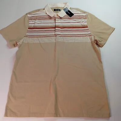 Alfani Polo Shirt Men's L Cotton/Polyester Button-Front Vanilla Ice Striped • $8.72