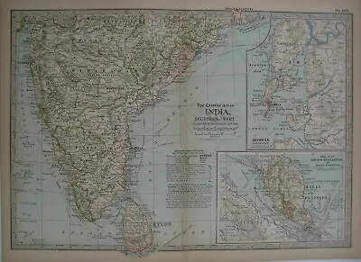 Original 1897 Map SOUTHERN INDIA Bombay Madras Singapore Ceylon Hyderabad Nagpur • $19.99