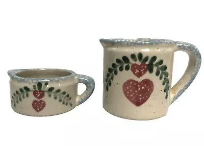 2 Country Heart Stoneware Ceramic Measuring Cups 1/2 Cup + 1/4 Cup Blue Sponge • $8.50