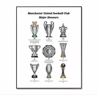 Manchester United Football Poster Man United Trophy Poster Soccer A4Print Gift • £5.99