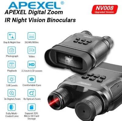 APEXEL Night Vision Binoculars Digital Infrared Hunting Video Photo HD IR Camera • £132.99