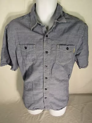 Woolrich Button Up Blue Denim Chambray Shirt XL Short Sleeve Men's • $12.99