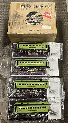 + MTH Standard Gauge Tinplate 4-Car Two Tone Green Stephen Girard Passenger Set • $799.99