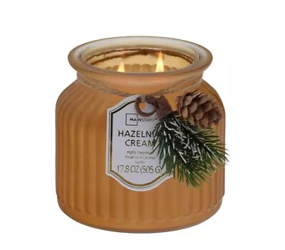 NWT Mainstays Hazelnut Cream Scented Candle 2-Wick Ribbed Yellow Jar 17.5oz • $5.59