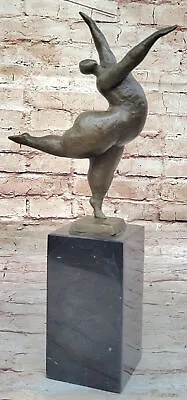 Signed Abstract Prima Ballerina After Botero Bronze Marble Base Sculpture Statue • $309