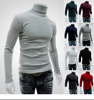 Mens New Autumn Cotton High Neck Shirts Pullover Jumper Sweater Tops Turtleneck • $16.99
