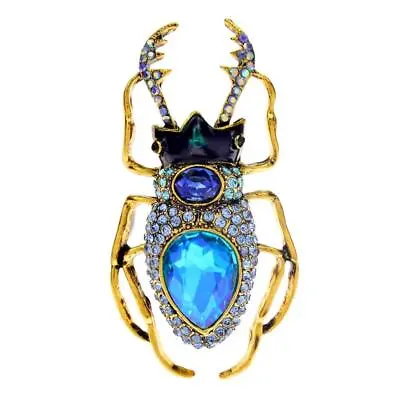 Vintage Blue Crystal Beetle Brooch Pin Women's Bug Jewelry Unique Alloy Design ! • $6.99