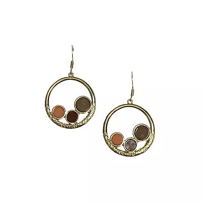 Boho Dangle Earrings Brown Discs Gold Tone Gypsy Hippie Chic Earthy Fashion • $9.99