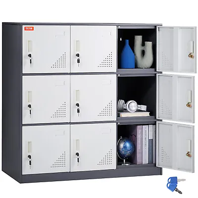 VEVOR 9 Doors Metal Storage Cabinet Employees Steel Storage Cabinet Office Gray • £190.79