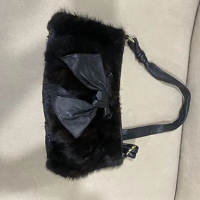 Paolo Masi Brown Mink Fur & Black Leather Shoulder Bag Made In Italy Exc Cond • $95