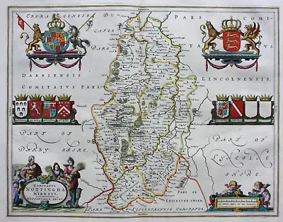 NOTTINGHAMSHIRE 'COMITATUS NOTTINGHAMIENSIS' Original Antique Map Blaeu 1645 • £127