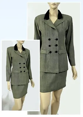 Vintage 70s 80s Retro Business Chic Glen Plaid Pencil Suit Skirt Double Jacket • $33.99