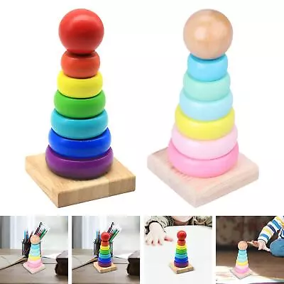 Wooden Baby Stacking Toy Rainbow Rings Stacker For Birthday Holiday Present • £9.02