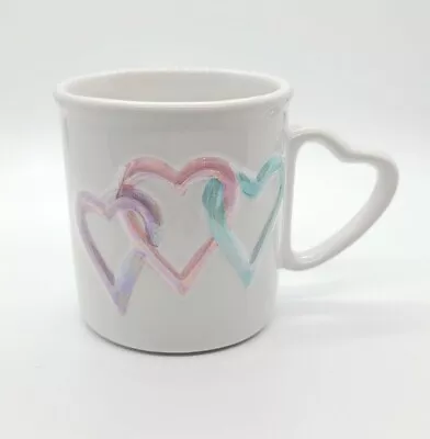 MARY KAY COSMETICS COFFEE MUG-CUP With 3  PASTEL HEARTS & HEART SHAPED HANDLE  • $19.35